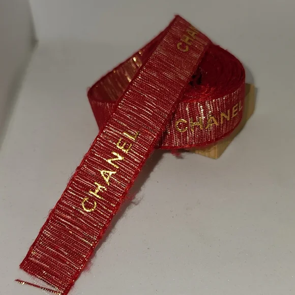 CHANEL | Accessories | Chanel Tweed Red And Gold Ribbon 6 